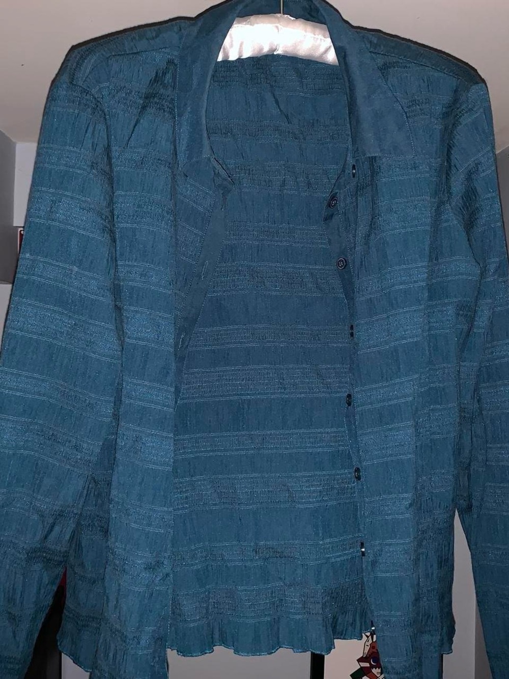 3 For $25 Reitmans Teal Crinkle Plissé Button-Up Blouse